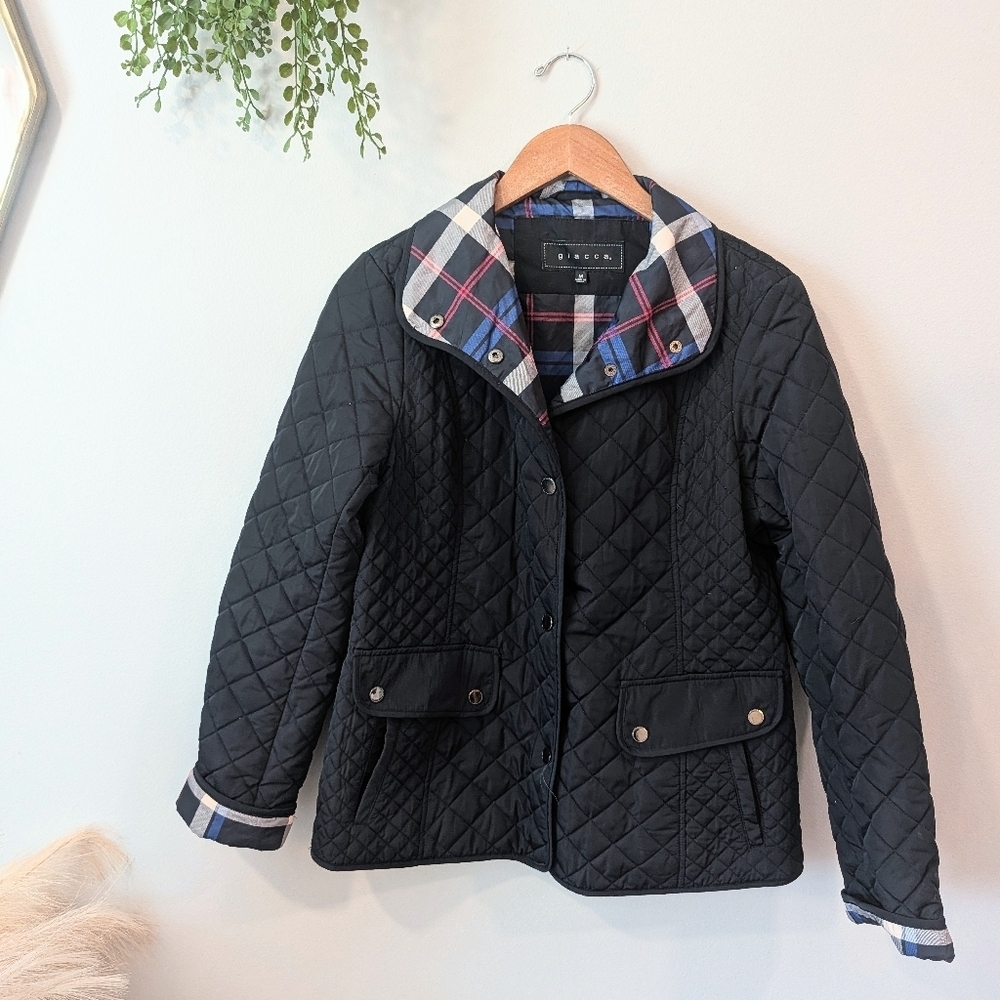 Giacca Navy And Plaid Quilted Women's Jacket Sz. M